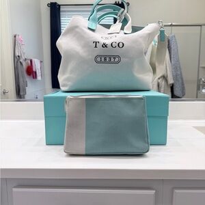 Tiffany & Co. Matching Canvas Tote & Makeup Bag
